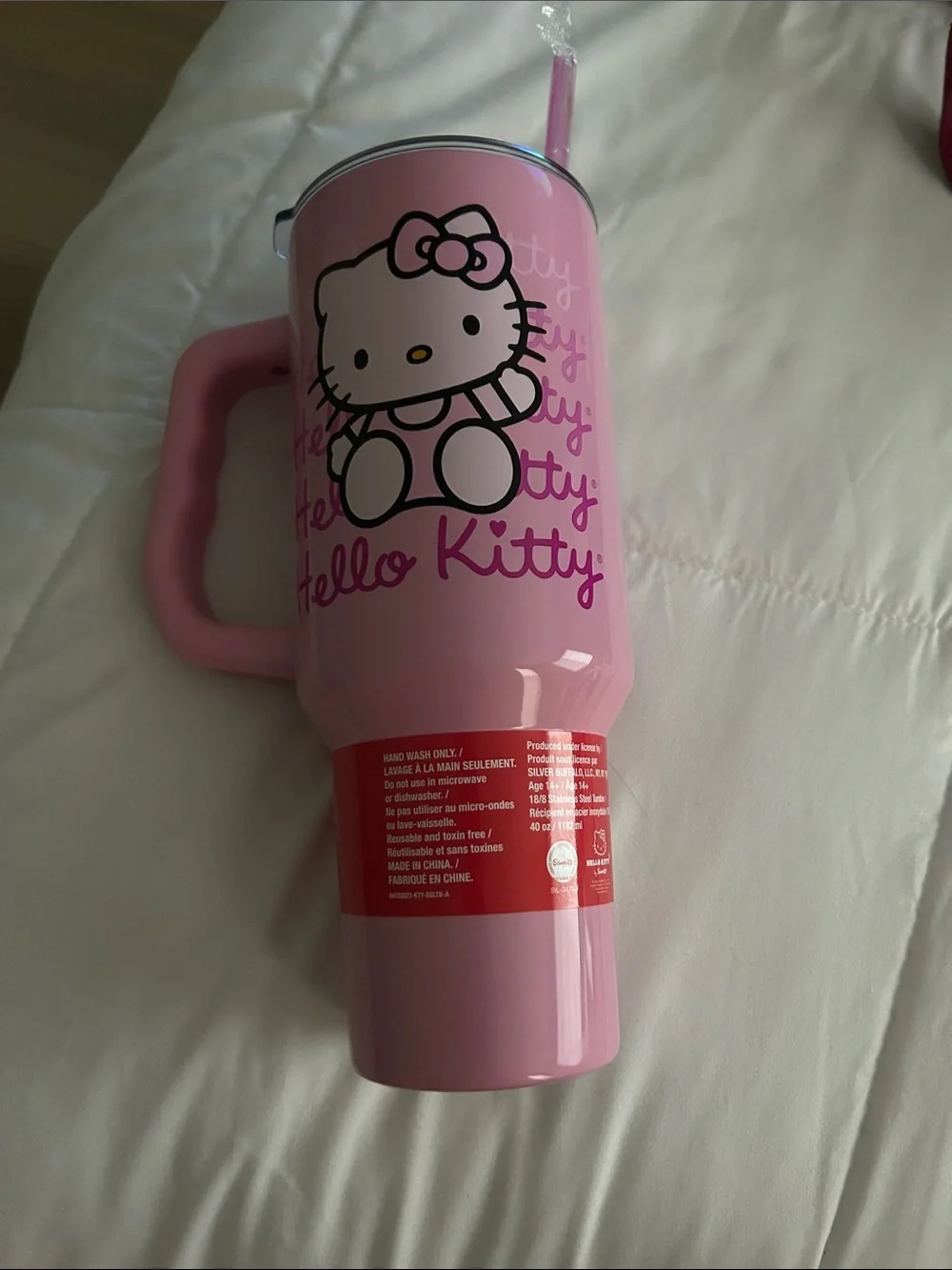 Sanrio Hello Kitty Pink Insulated Travel Cup with Handle and Straw